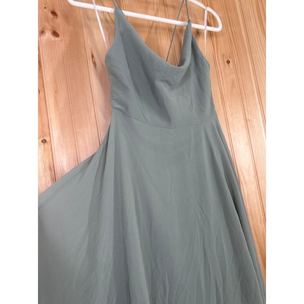 NWT Lulus Romantically Speaking Sage Green Cowl Lace-Up Maxi Dress Bridesmaid S - Picture 4 of 7
